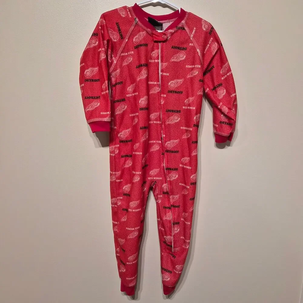 NHL Detroit Red Wings 3T Footless Zip Pajama Red Hockey Toddler Sleep